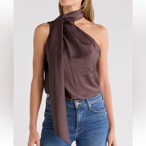 Trendy One Shoulder Chocolate Brown Top
